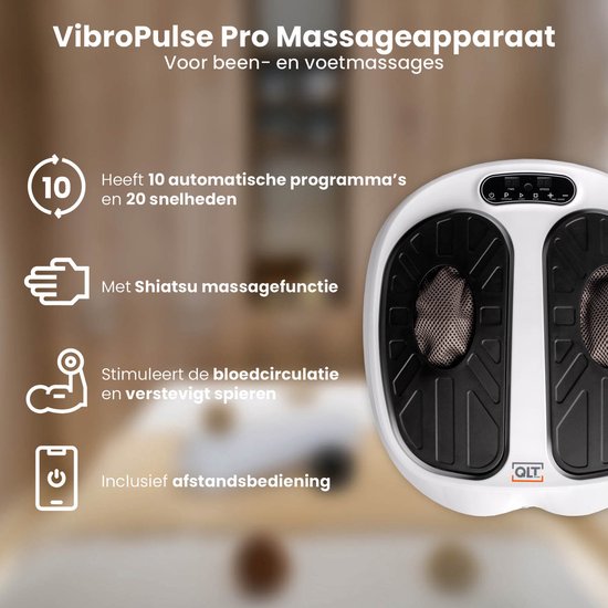 QLT VibroPulse Pro Appareil de massage des jambes et des pieds - Appareil de massage shiatsu avec 10 programmes et 20 vitesses - Soulagement instantané de la douleur - Blanc