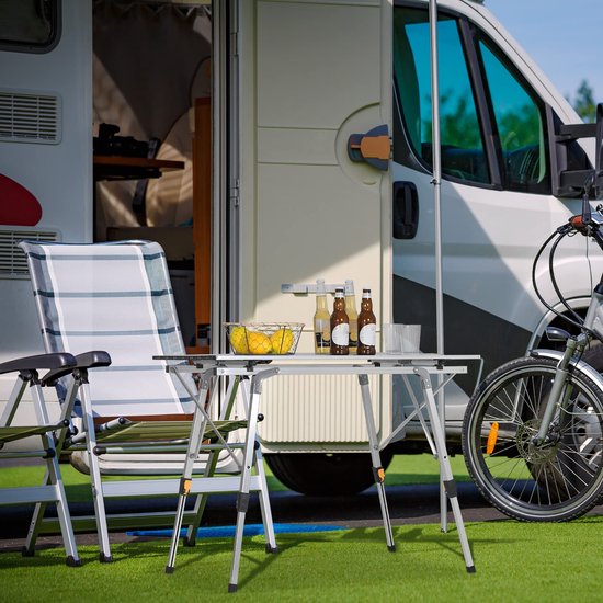 Rootz Camping Table - Bureau de pique-nique portable - Surface extérieure pliable - Support de voyage compact - Dîner en plein air - Mobilier de camping - Argent - 90x52.2cm
