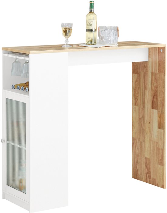 SoBuy FWT99-WN Table de bar - Table de cuisine blanche avec porte et casier de rangement