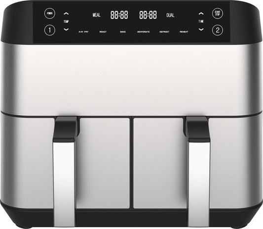 Airfryer Double XXL - Niceey - Friteuse sans huile - 2 compartiments de cuisson - 8L - 2460 Watt - Livre de recettes inclus - Argent