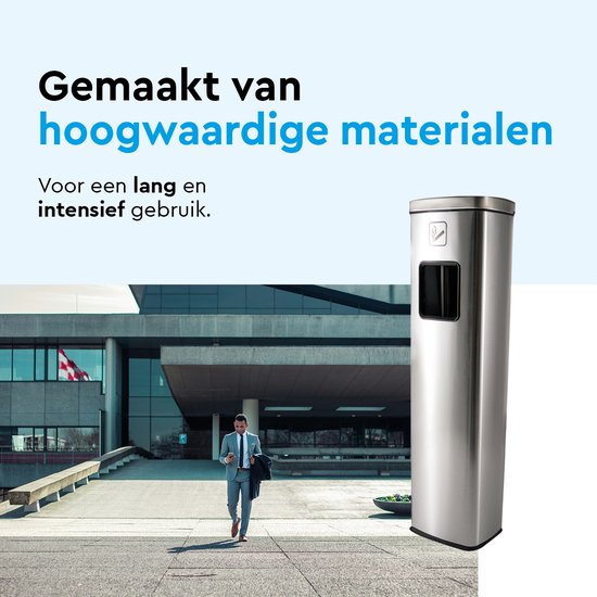 BRASQ Cendrier sur pied en acier inoxydable - Cendrier d'extérieur avec poubelle de 20 litres - Poteau fumeur - Poubelle avec cendrier