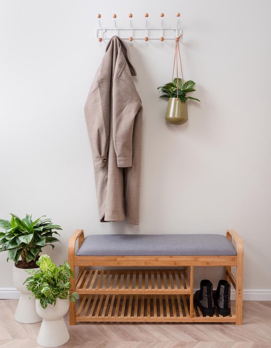 Leitmotiv Banc Arche - Bambou avec coussin gris - 100x33x50 cm - Moderne/Scandinave