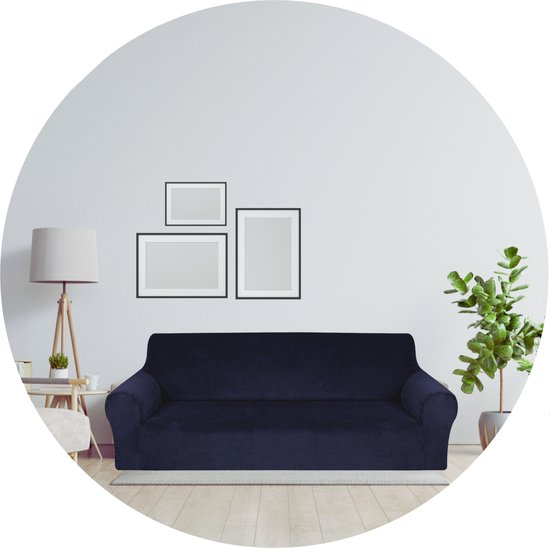 Hilvard - Housse de canapé 4 places - (230 - 275 cm) - Bleu foncé - Velours - Stretch - Housse de canapé - Housse de meuble - Contre les dommages et les taches - Housse de siège - Housse de siège