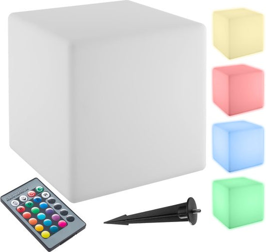 tectake® Luminous Cube - Cube lumineux LED - 16 couleurs RGB et 5 modes d'éclairage - Eclairage de jardin robuste et résistant aux intempéries - 35x35x35 cm - Décorations de fête - Décoration de jardin - Source lumineuse et télécommande incluses