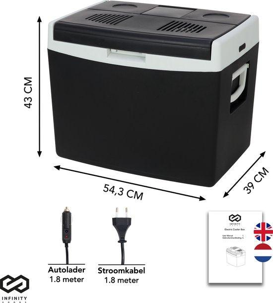 Infinity Goods Glacière électrique - 40L - Glacière - 12V et 230V - Frigobox - Refroidissement et chauffage - Noir