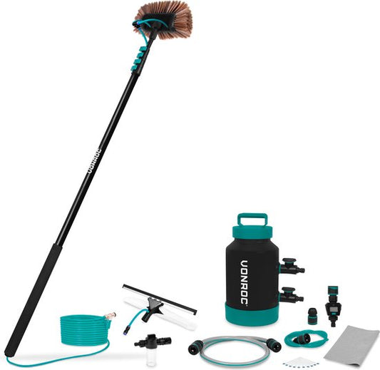 VONROC Brosse à laver télescopique - 6.50m et adoucisseur d'eau - Set complet