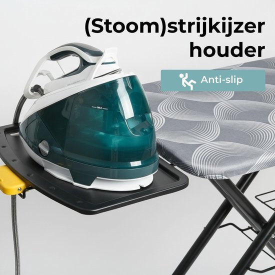 STAUS&BACH Ironiq Pro - Table à repasser pour centrale vapeur - Comprend une planche pliante et un support pliant - 76 - 96 cm réglable en hauteur - Avec support pour centrale vapeur fer à vapeur - 122 x 43,5 cm