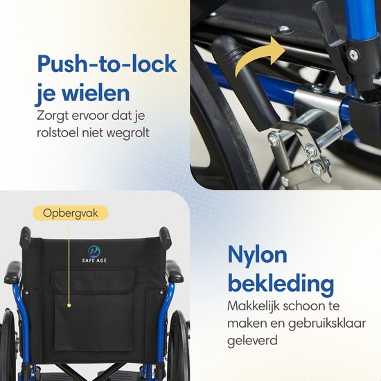 Fauteuil roulant Safelife - léger et pliable avec repose-pieds amovibles - accoudoirs pliables