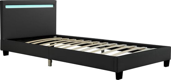 Lit rembourré Verona - 90 x 200 cm - Noir - Eclairage LED