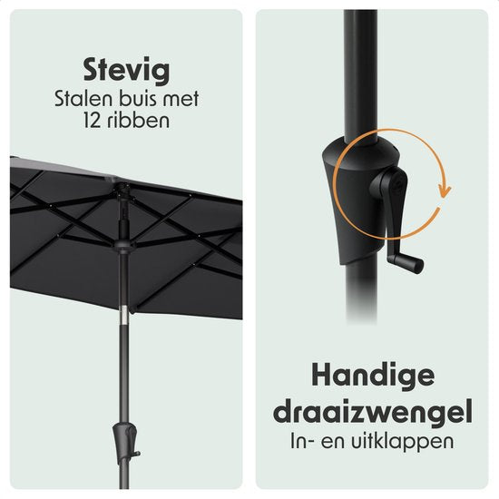 LifeGoods Parasol double - jardin - 160x300cm - jusqu'à 8 personnes - imperméable - UPF50+ - gris foncé