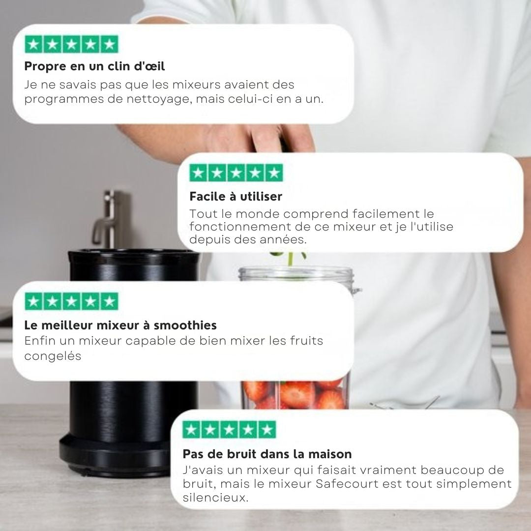 Mixeur - Safecourt Kitchen - Smoothie Blender - Blender 1200W - Incl. des gobelets à emporter - Noir