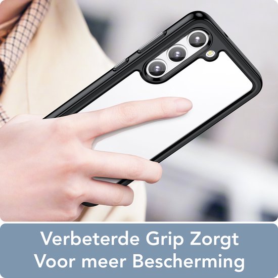 Podec Case Suitable for Samsung Galaxy S23 Black and Transparent Phone Case - Anti-Shock Case Cover with 2x Screen Protector