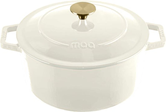 MOA Casserole en fonte - 5,7L - Pour toutes les sources de chaleur y compris l'induction - Avec couvercle - Ø 26cm - Revêtement antiadhésif - Blanc