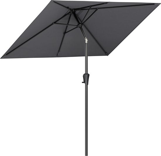 LifeGoods Parasol - Jardin - 210x140cm - 30° inclinable - Imperméable - UPF50+ - Gris foncé