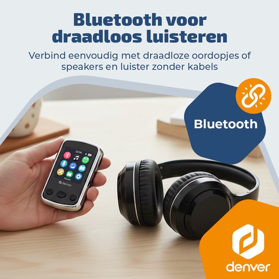 Lecteur MP3 Denver avec oreillettes - extensible jusqu'à 128 Go - Mode Shuffle/Repeat - Enfants et adultes - Clip de fixation - AUX - MPS320B - Noir