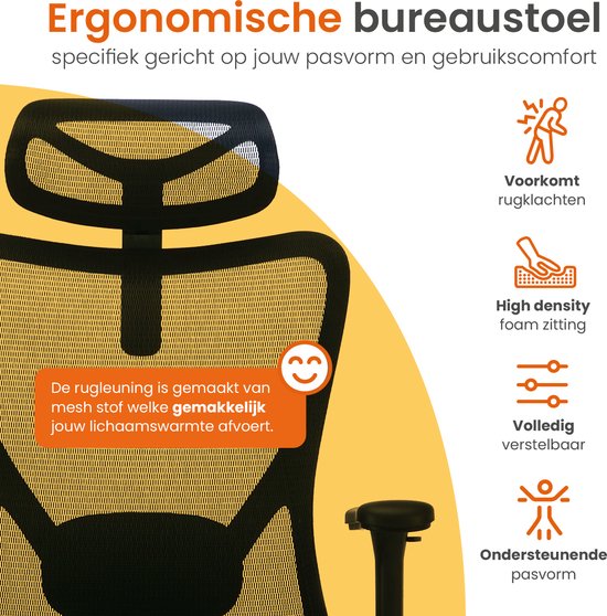 Goliving Ergonomic Office Chair - Chaise de bureau - Avec appui-tête - Chaise de bureau - Réglable - Gaming - Pour adultes - NEN-1335 - Noir