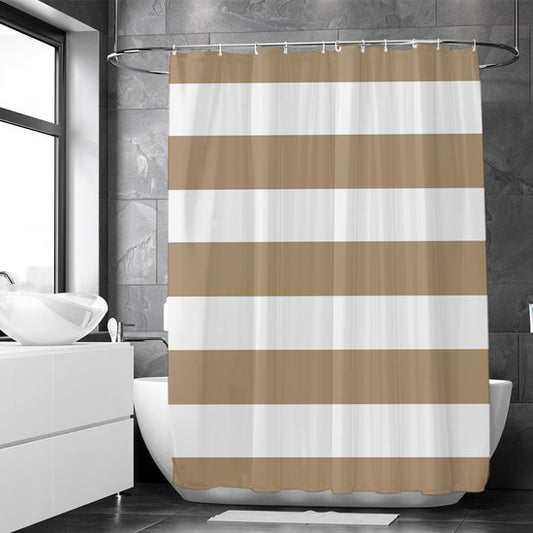 Loti Living Rideau de douche anti-moisissure - Rayures marron clair - Anneaux inclus - Imperméable - Polyester - Rideau de douche 180x200 cm