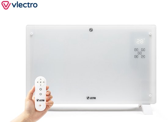 Vlectro - Cuisinière électrique et convecteur - 2000W - Affichage LED et télécommande - Métal blanc et plastique - Montage mural et autoportant - Efficacité énergétique avec thermostat