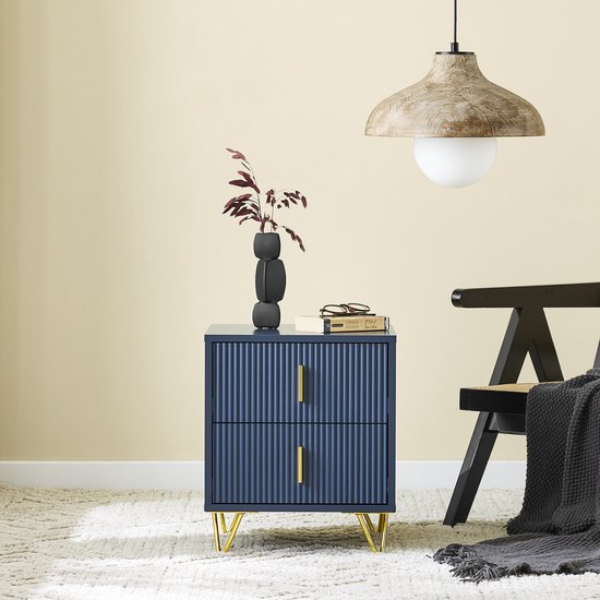 SoBuy Table de chevet, table de chevet avec 2 tiroirs, table d'appoint moderne pour la chambre et le salon, bleu, 40 x 40 x 47 cm FBT115-B