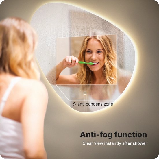 Mirlux Miroir de salle de bain avec éclairage LED et chauffage - Miroir mural asymétrique - Miroir de douche anti-condensation - 100x62.5CM