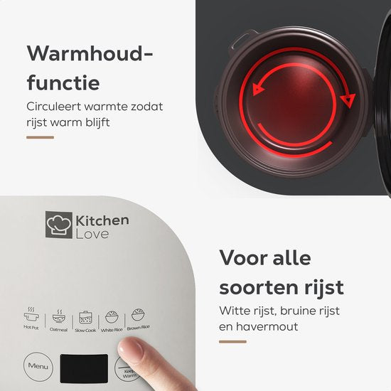 KitchenLove Cuiseur de riz - 0.4L - Multicuiseur - Cuiseur de riz - Mijoteuse - 1 à 2 personnes - Petit - Blanc crème