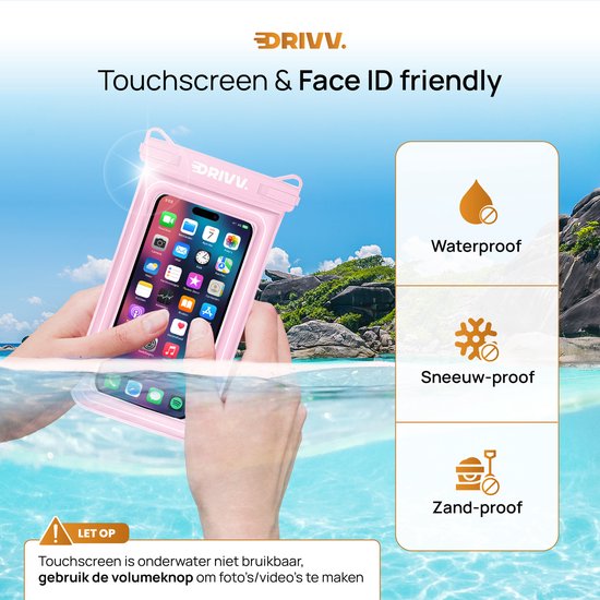 Drivv. Étui de luxe pour téléphone portable étanche - flottant - fermeture à double clip - jusqu'à 6,8 pouces - étui pour téléphone portable sous-marin - rose