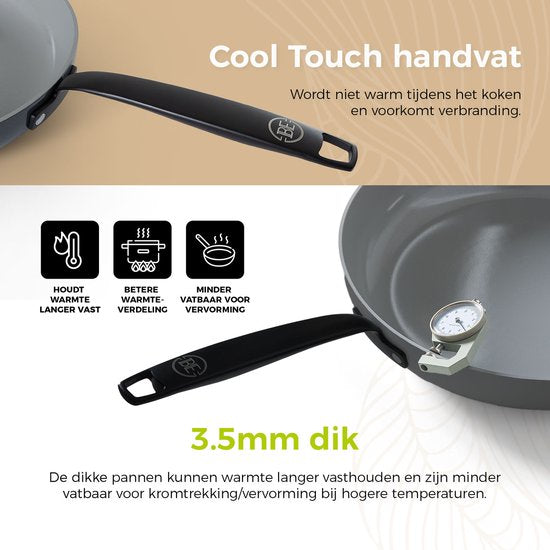 BE Living 2-Piece Frying Pan Set - Ø 24 & 28 cm - Poêle à frire - Céramique - Antiadhésif sans PFAS - Poêles à induction - Set de poêles - Gris - Essential Series