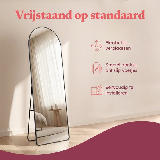 Fraay Pass Mirror 160x55cm - Standing & Hanging - Minimalist Wall Mirror - Standing Mirror - Black Matt