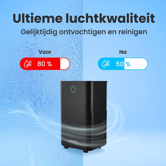 Déshumidificateur Auronic - Série compacte - 12L par jour - Fonction Lavage-Séchage - Chambre à coucher, Salle de bain et Salon - Élimination de l'humidité pour la maison - Noir