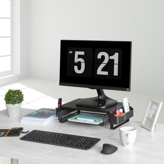 LifeGoods Support de moniteur - Rehausseur de moniteur - Rehausseur d'écran - Réglable - 37 x 23,5 x 10 cm - Métal - Noir