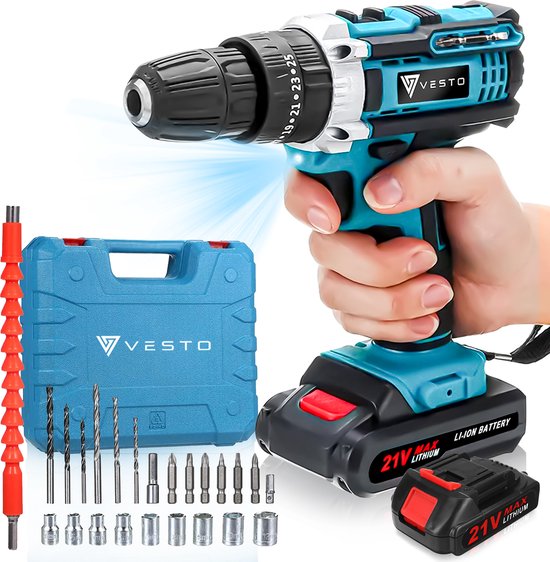 Vesto® PowerDrive Cordless Drill - Tournevis sans fil - Perceuse - Tournevis - Perceuse sans fil - 2 piles incluses