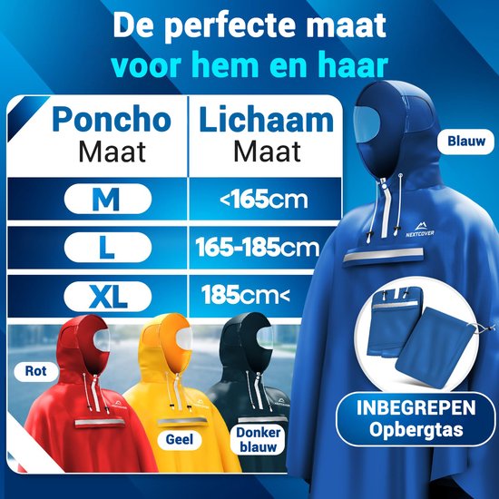 Nextcover Poncho de pluie pour femmes et hommes | Cape de pluie avec technologie AquaShield 2.0, coupe-vent et imperméable | Idéal pour le cyclisme, la randonnée et la pêche | Poncho de vélo pour adultes Unisexe | Poncho