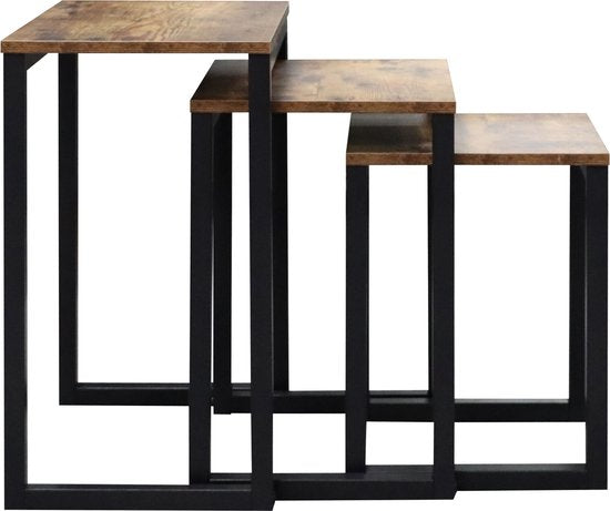 Ensemble de 3 tables d'appoint industrielles brun-noir : élégant et peu encombrant