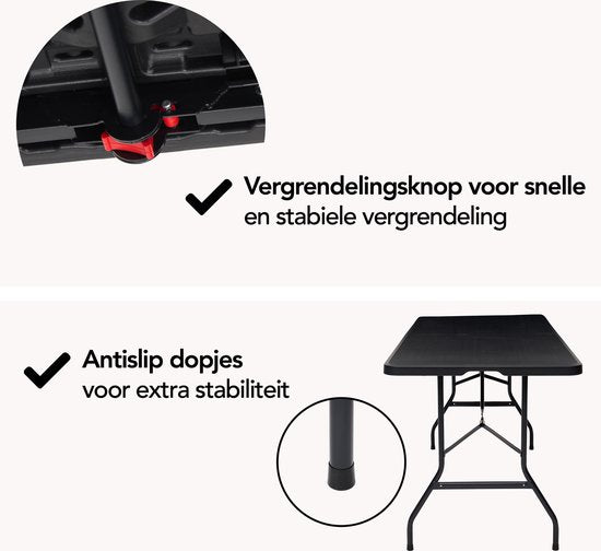 Infinity Goods Table pliante - Table pliante - 180 x 70 x 74 cm - Table de camping - Table de jardin - Portable - Noir