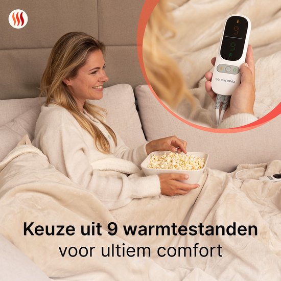 Seranova Couverture électrique XXL - Fils chauffants supplémentaires - Modèle Premium - 180x160 cm - Couverture chauffante pour 2 personnes - Sherpa polaire double face - Crème beige