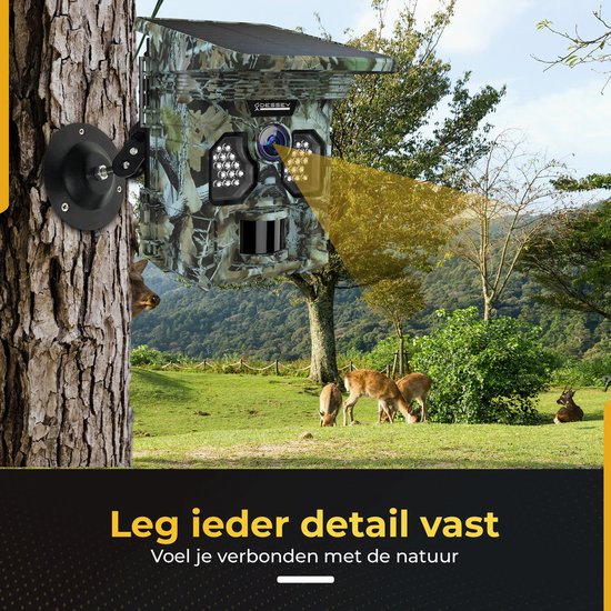ODESSEY WildCamera avec panneau solaire - 4K - 48MP - 64GB SD - avec vision nocturne - pour l'extérieur - infrarouge