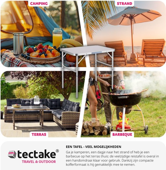 tectake® - Table de camping pliante - Table de camping portable - Table pliante d'extérieur - Table pliante - Résiste aux intempéries - 75x55x68cm - Gris