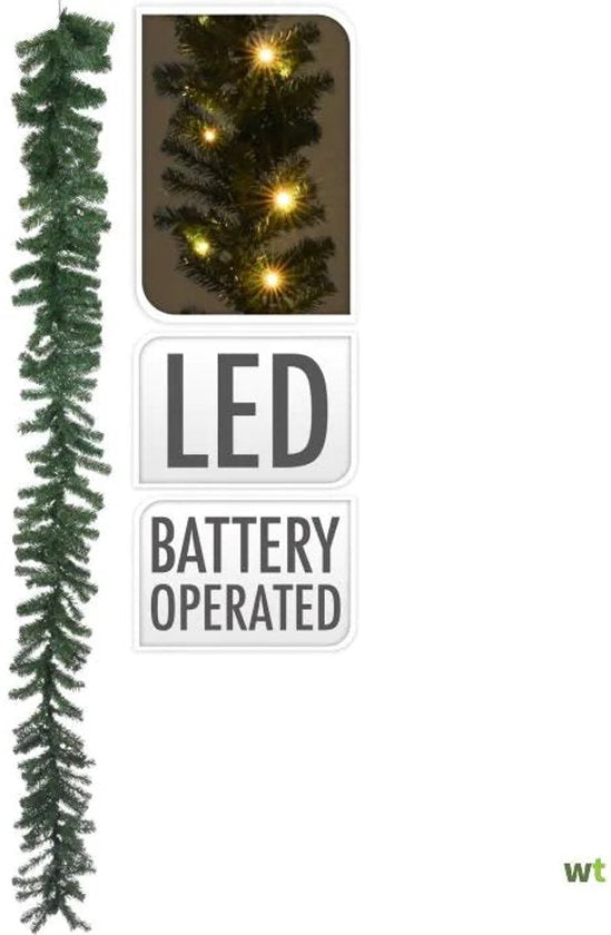 Guirlande - 35 LED - fonction minuterie - fonctionne sur piles - blanc chaud - 270 cm