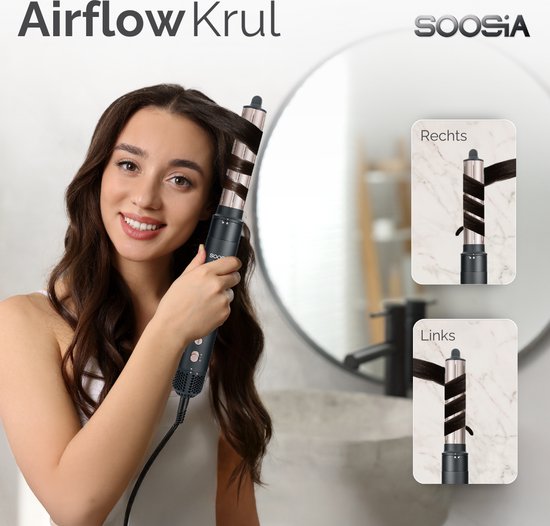 Soosia 6-in-1 Airstyler - Sèche-cheveux et fer à friser - Sèche-cheveux - Multistyler - Brosse à cheveux et brosse à boucler - Enveloppe pour cheveux