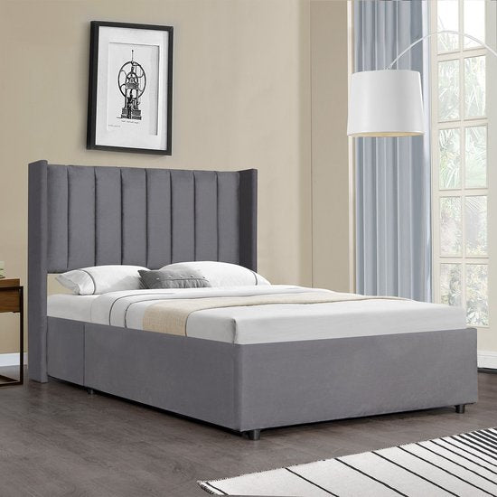 Lit capitonné Savona - 200 x 120 cm - Gris foncé - Tiroir de lit inclus