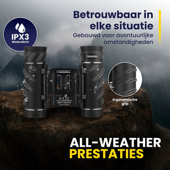 ODESSEY Jumelles compactes - avec étui, kit d'entretien et support de téléphone - 8x22 - FMC - BAK-7 - pour adultes et enfants
