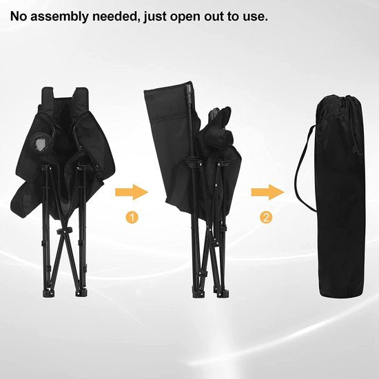 Chaise de camping, chaise pliante, chaise de pêche, chaise de plage légère, chaise pliante avec dossier, porte-gobelet, sac de rangement, capacité de charge de 150 kg, noir