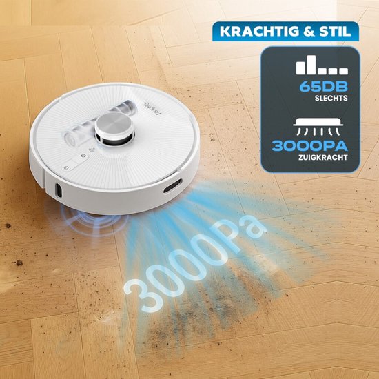 Redkey R10 Robot aspirateur avec fonction de nettoyage - Robot aspirateur avec station de charge - Robot aspirateur se vide automatiquement - Robot aspirateur - Robot nettoyeur - Robot nettoyeur - Blanc
