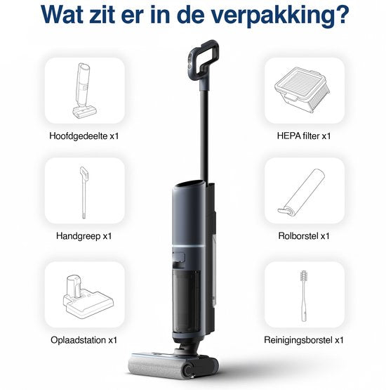 Samako Aqualis S1 - Aspirateur avec fonction serpillière - 2-1 Floor cleaner - Wet Dry Mop Vacuum cleaner - Self-cleaning and Drying - 35min battery life