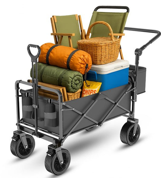 TerraGear Wagon pliable - Wagon avec toit et poignée - Noir - Capacité 120L - Capacité de charge 150KG