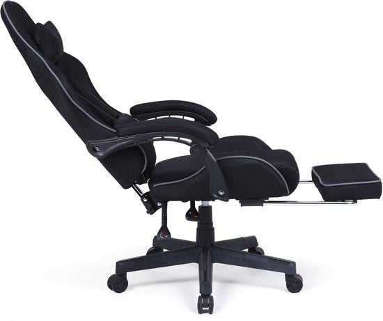 VDD Gaming - Fauteuil de jeu avec fonction de massage et repose-pieds - Fauteuil de jeu de couleur noire - Fauteuil de jeu avec coussin pour la nuque et dossier réglable - Fauteuil de bureau ergonomique avec accoudoirs rembourrés - Capacité de charge maxi