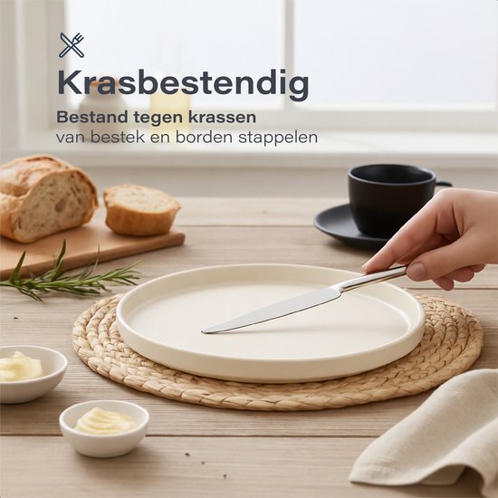 Service de vaisselle Luft 6 personnes - Service d'assiettes de restaurant - Bols - Assiettes plates - Moderne - Faïence massive, céramique - Crème/beige/blanc - 18 pièces