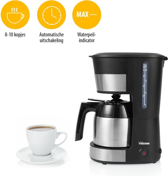 Cafetière à filtre Tristar 900W - CM-1283 - 1 L, 10 tasses - Adaptée au camping - Thermos