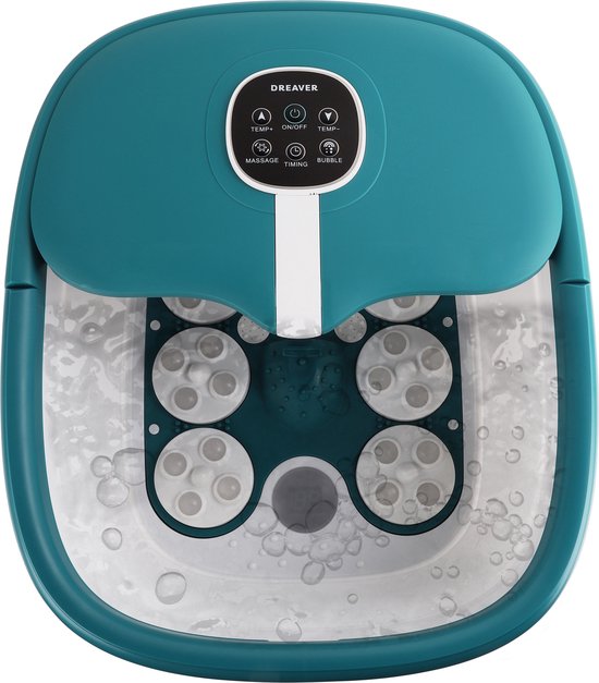 Bain de pieds Dreaver MZD-03- Massage automatique - Pliable - Sels de bain inclus - 12L - Chauffage jusqu'à 48°C - blanc/bleu