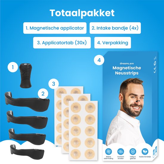 DreamCare Bandelettes nasales magnétiques - 15 paires - écarteur nasal - anti-ronflement - pansements nasaux